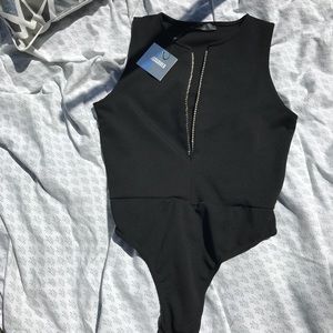 NWT! Missguided Rhinestone Plunge Neck Bodysuit